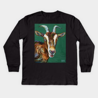 Toggenburg Goat on Green Kids Long Sleeve T-Shirt